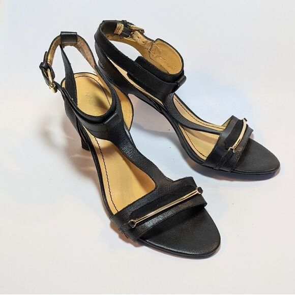 NINE WEST black t straps heels sandals size 8 - Picture 3 of 11